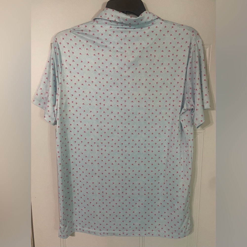 Pins & Aces Palm Sunday Blue Golf Polo Size Large Palm Trees Athletic SPF 45+ - Picture 4 of 7